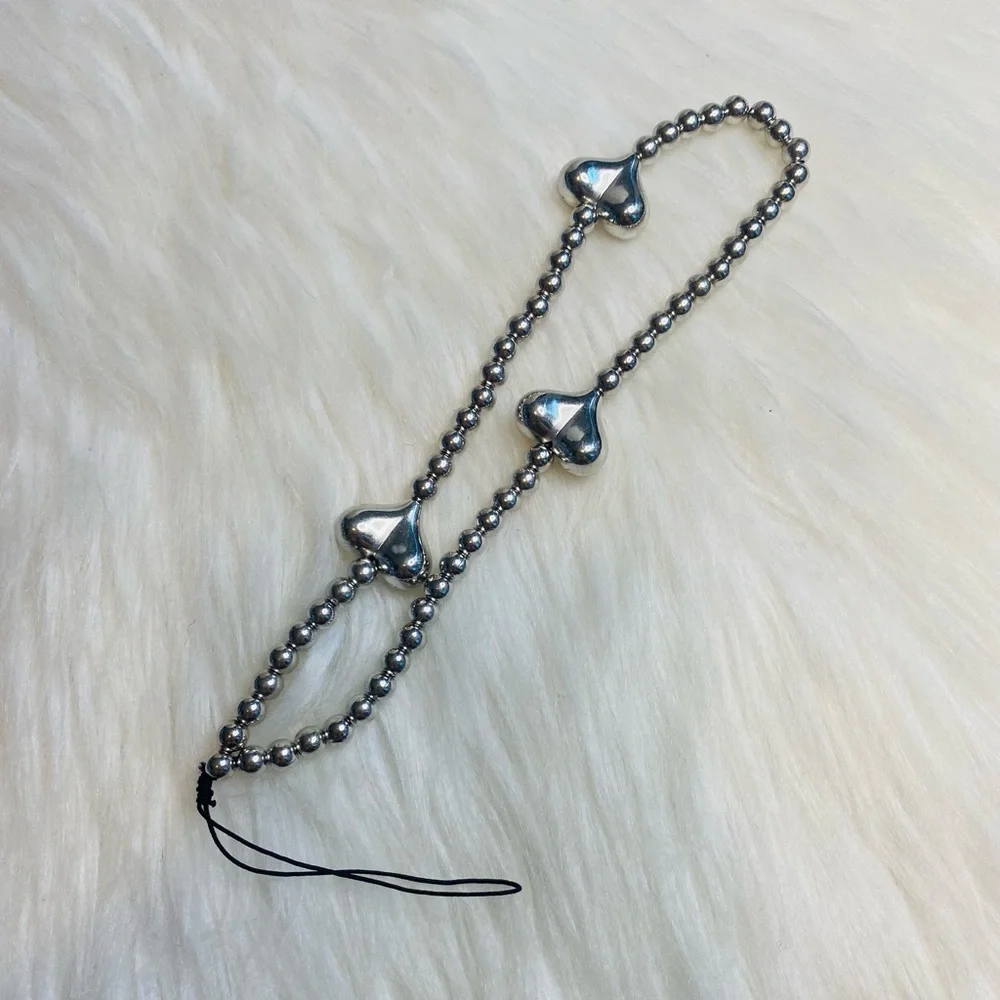 Beaded silver heart phone lanyards phone charm strap